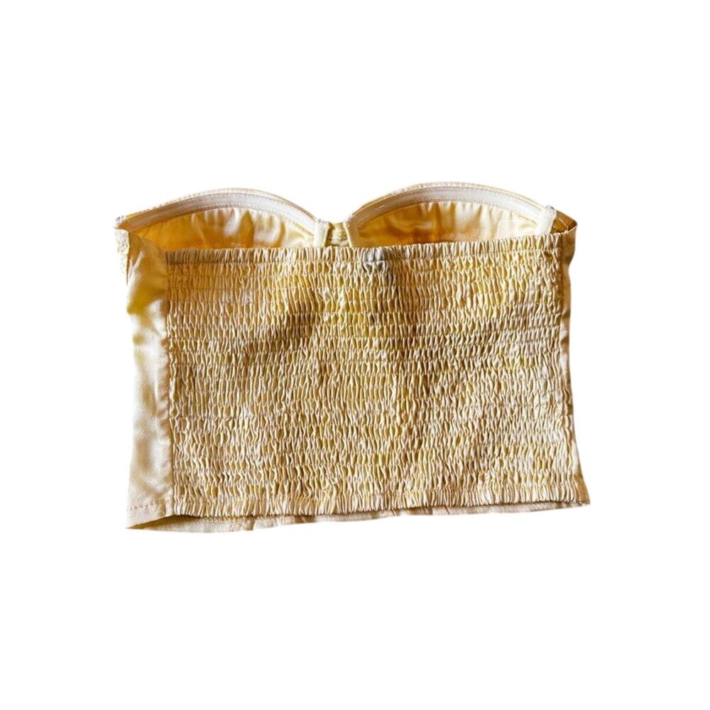 Princess Polly Koko Bustier Top Lemon Satin Corset Crop Strapless Size 2 yellow - Picture 3 of 4